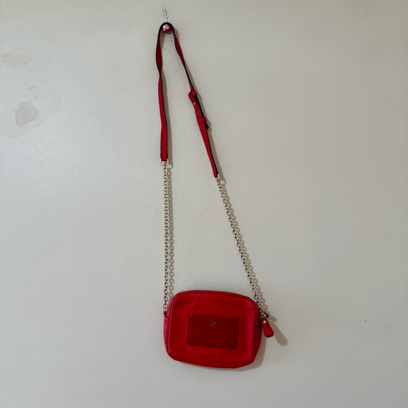 Diane Von Furstenburg DVF Red Leather Crossbody Bag Purse Gold Chain - Picture 7 of 12